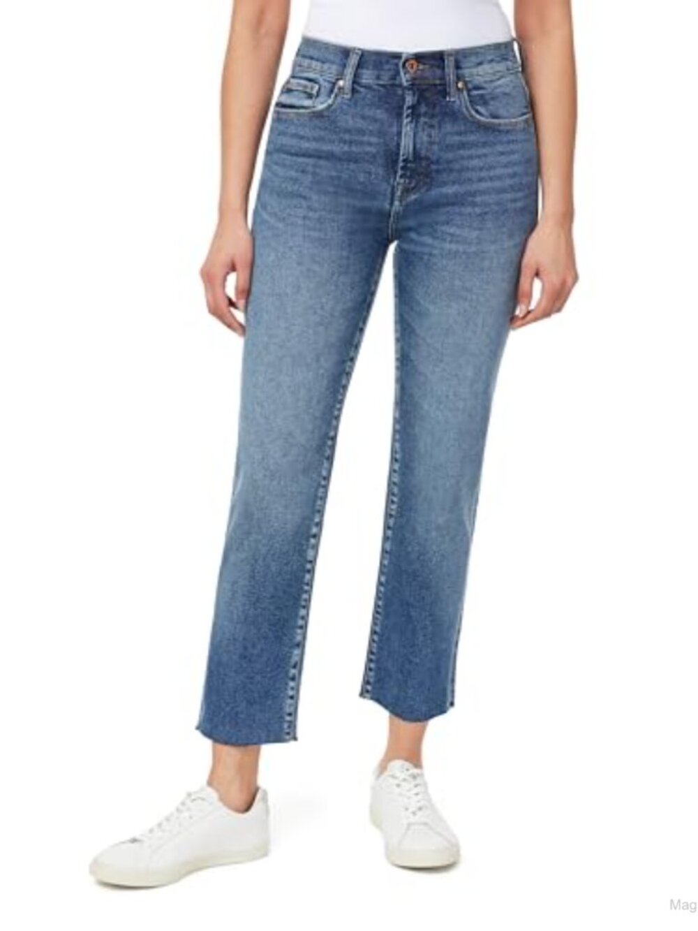 High-Rise Slim Straight Raw Hem Jeans 27-Inch Inseam Super Stretch